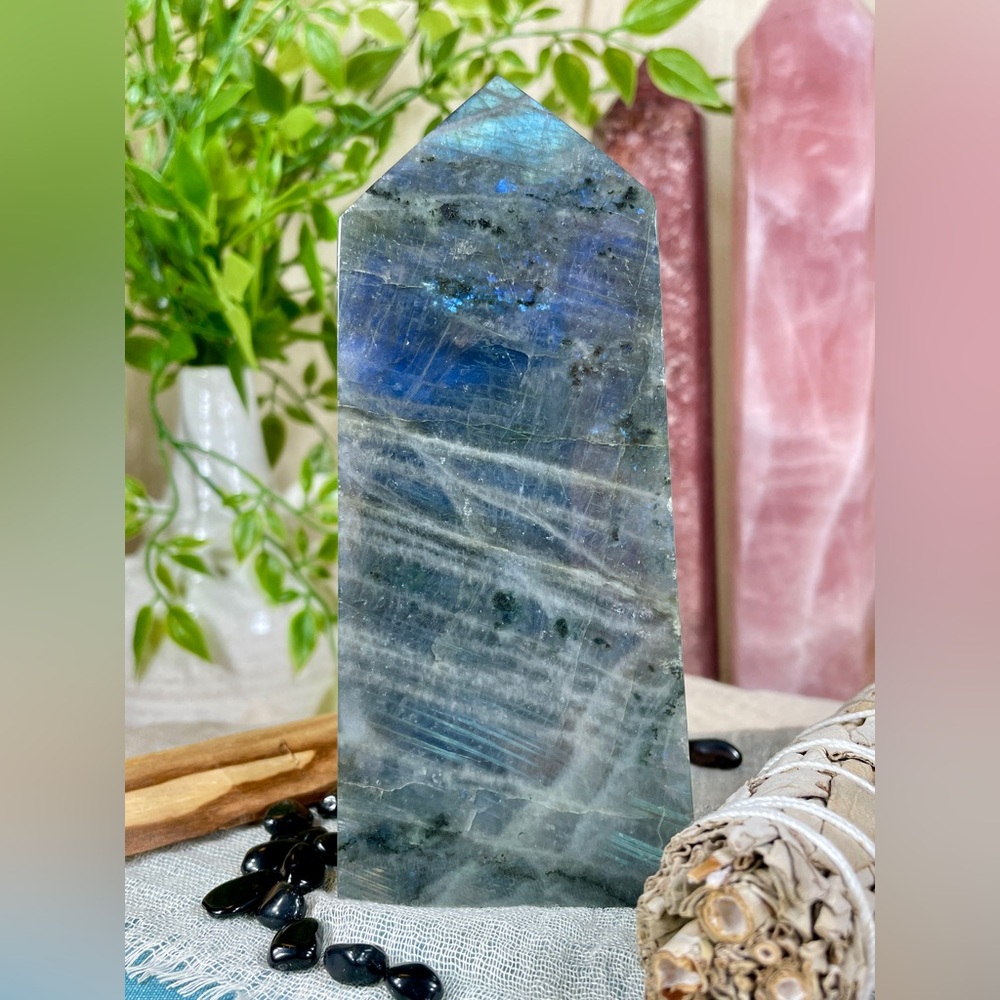 2359 Labradorite Crystal Tower with Electric Blue Flash - Picture 11 of 16